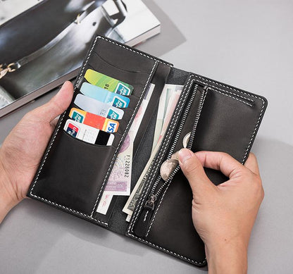 Handmade Leather Mens Clutch Wallet Cool Leather Wallet Long Phone Wallets for Men