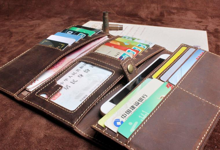 Handmade Leather Mens Wallet Cool Long Leather Wallet Clutch Wristlet Wallet for Men