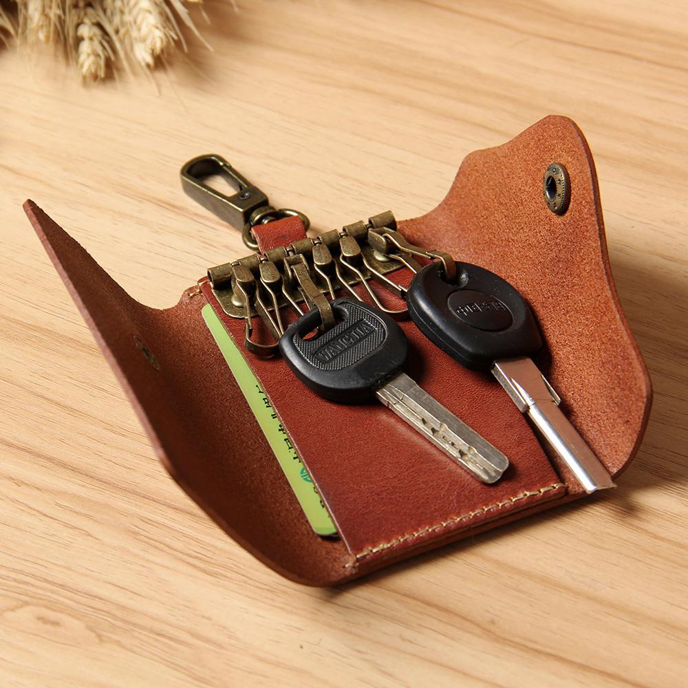 Mens Cool Key Wallet Handmade Leather Car Key Card Holder Car Key Case for Men