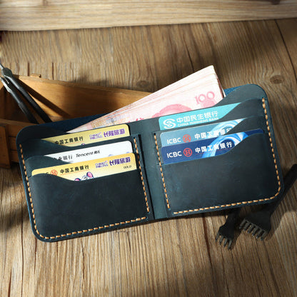 Handmade Slim Black Leather Mens Billfold Wallets Personalize Bifold Small Wallets for Men