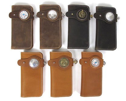 [On Sale] Handmade Mens Long Biker Wallet with Chain Cool Leather Biker Chain Wallets