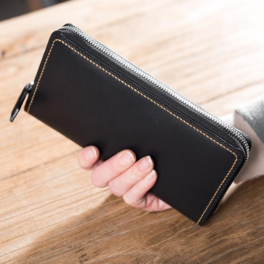 Handmade Leather Mens Clutch Wallet Cool Leather Wallet Long Zipper Phone Wallets for Men