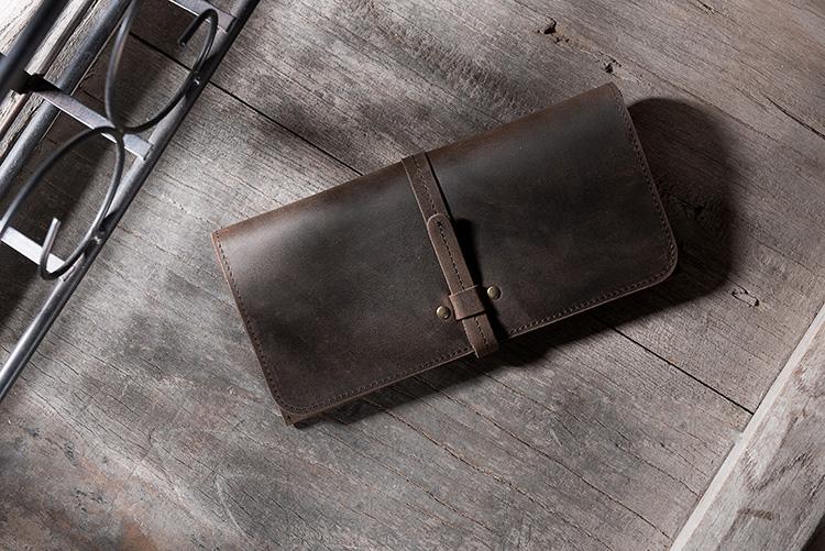 Handmade Leather Mens Clutch Wallet Cool Leather Wallet Long Phone Wallets for Men