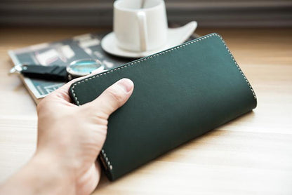 Handmade Leather Mens Clutch Wallet Cool Leather Wallet Long Phone Wallets for Men Women