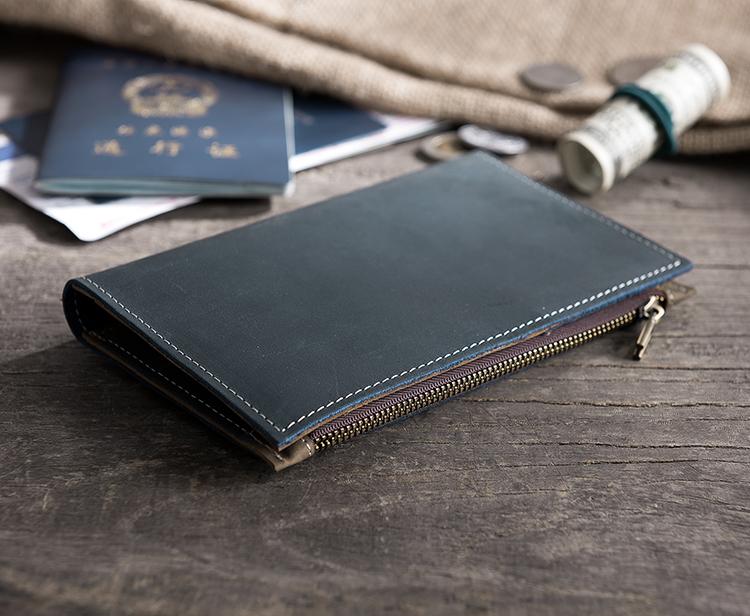 Handmade Leather Mens Travel Wallet Passport Leather Wallet Short Long Wallets for Men