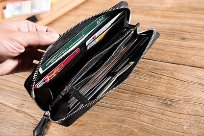 Handmade Leather Mens Clutch Wallet Cool Leather Wallet Long Zipper Phone Wallets for Men