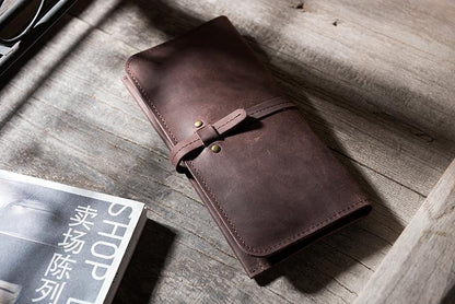 Handmade Leather Mens Clutch Wallet Cool Leather Wallet Long Phone Wallets for Men