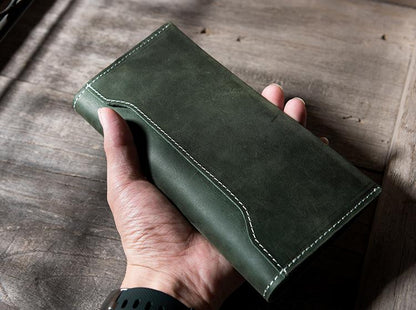 Handmade Leather Mens Clutch Wallet Cool Leather Wallet Long Phone Wallets for Men