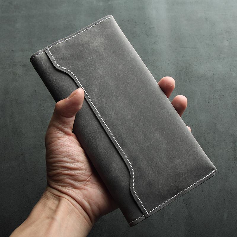 Handmade Leather Mens Clutch Wallet Cool Leather Wallet Long Phone Wallets for Men