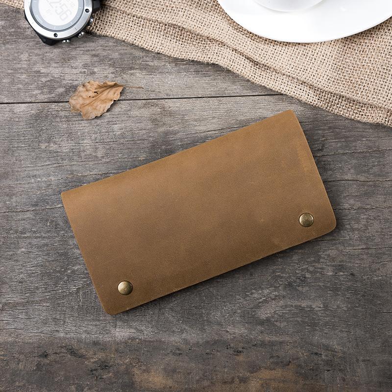 Handmade Leather Mens Clutch Wallet Cool Slim Leather Wallet Long Phone Wallets for Men