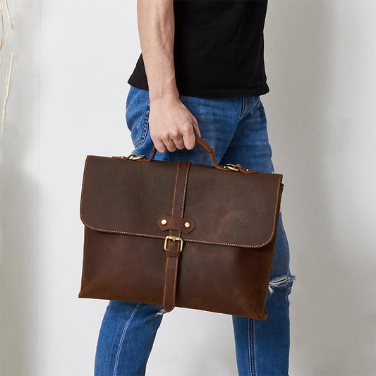 Vintage Mens Leather Briefcase Business Handbag Shoulder Bags For Men