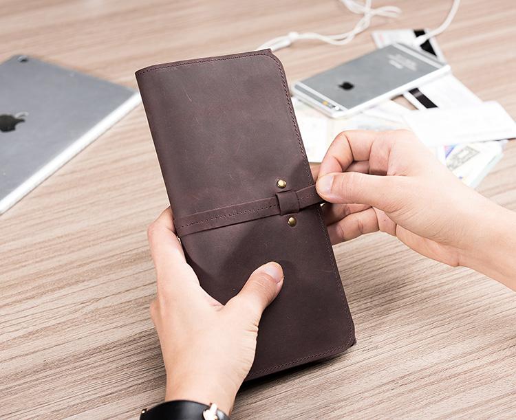 Handmade Leather Mens Clutch Wallet Cool Leather Wallet Long Phone Wallets for Men