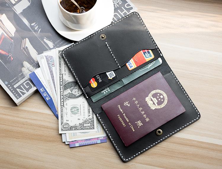 Handmade Leather Mens Travel Wallet Passport Leather Wallet Short Slim Wallets for Men