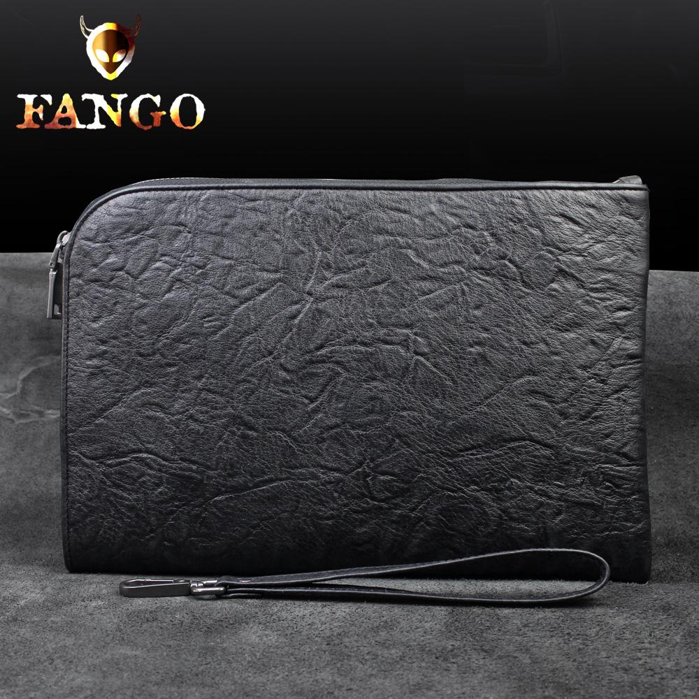 Handmade Leather Black Mens Clutch Cool Slim Wallet Zipper Clutch Wristlet Wallet for Men