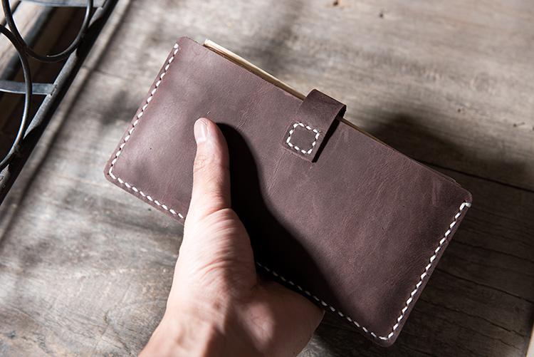 Handmade Leather Mens Clutch Wallet Cool Slim Leather Wallet Long Phone Wallets for Men