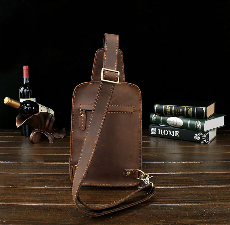 Vintage Leather Mens Sling Shoulder Bags Sling Bag Chest Bag Sling Backpack for men