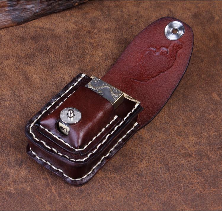 Cool Leather Mens Engraved Tiger Cigarette Holder Case lighter Holder for Men