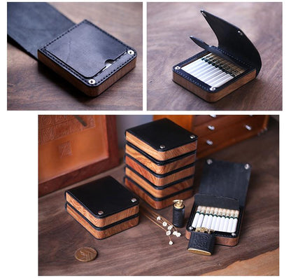 Handmade Wooden Leather Mens 20pcs Cigarette Case Cool Custom Cigarette Holder for Men