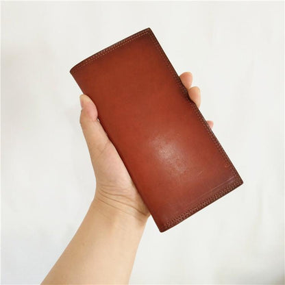 [On Sale] Handmade Vintage Mens Leather Long Wallets Cool Bifold Long Wallet for Men