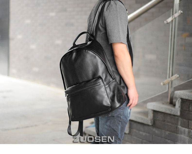 Mens Cool Leather Backpack Black Travel Backpack 15'' Computer School Backpack for Men