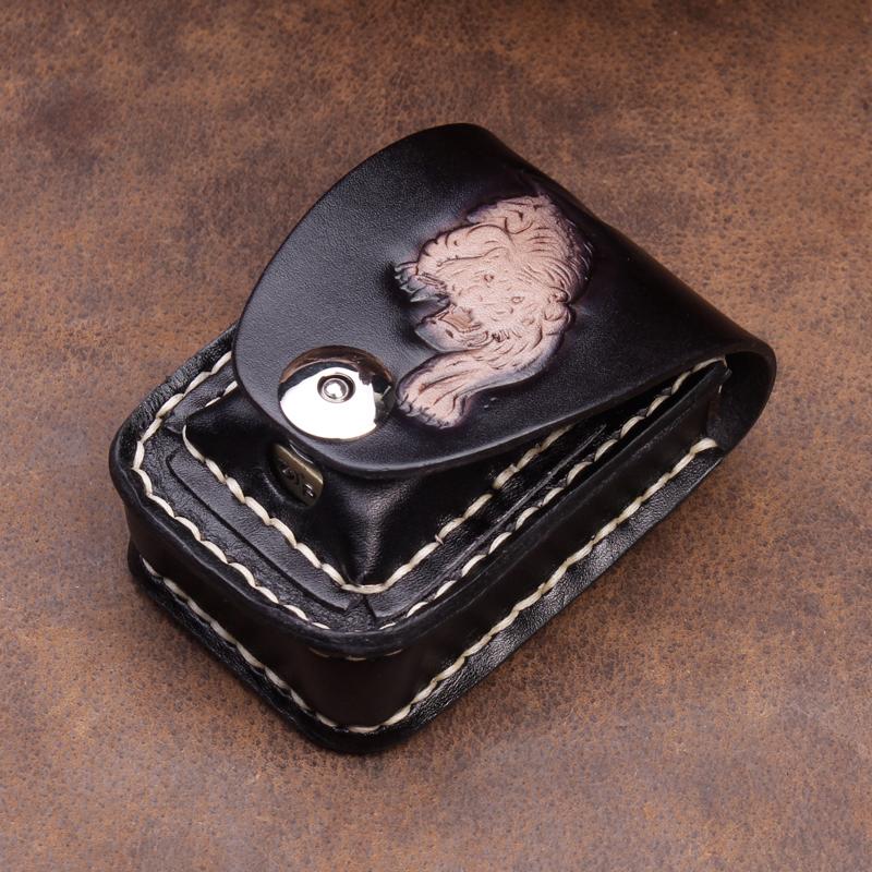 Cool Leather Mens Engraved Tiger Cigarette Holder Case lighter Holder for Men