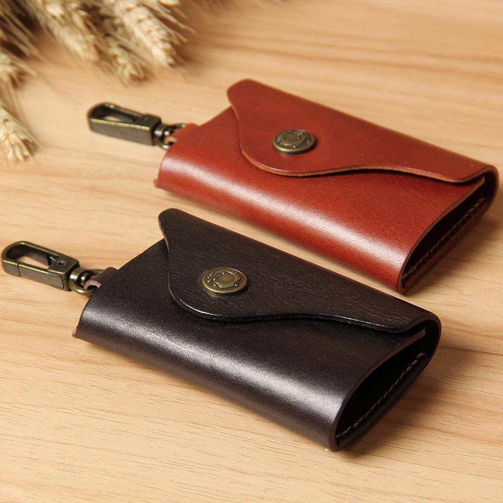 Mens Cool Key Wallet Handmade Leather Car Key Card Holder Car Key Case for Men