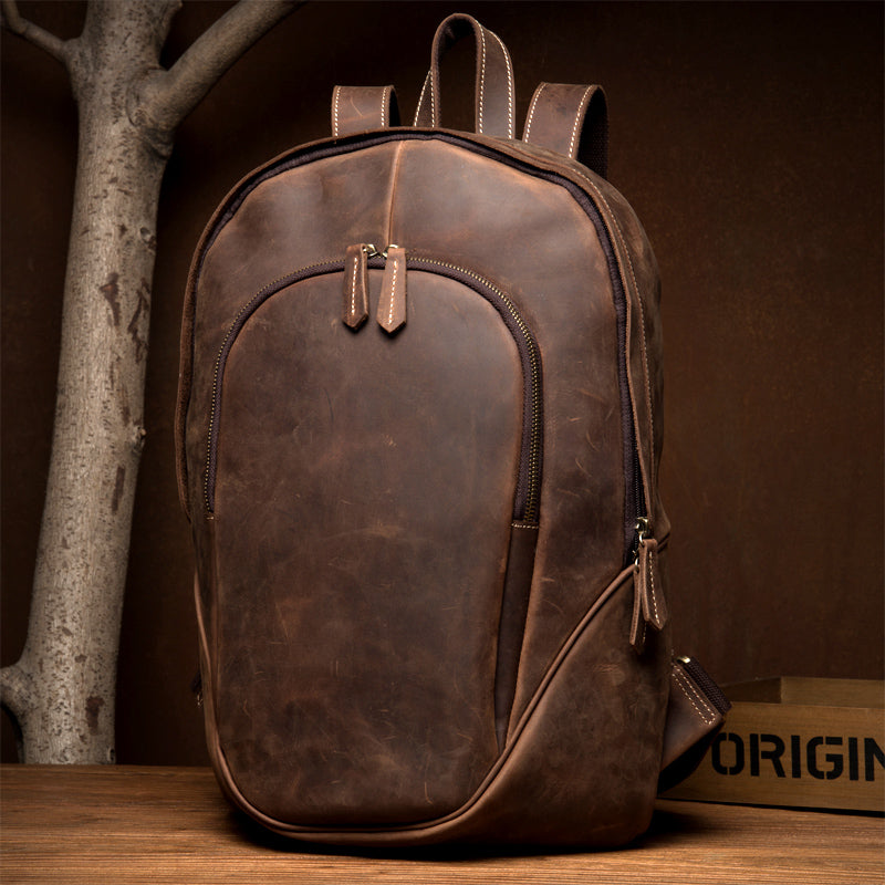 Brown Casual Mens Leather 15-inch Large Laptop Backpacks Brown Travel Backpacks School Backpacks for men