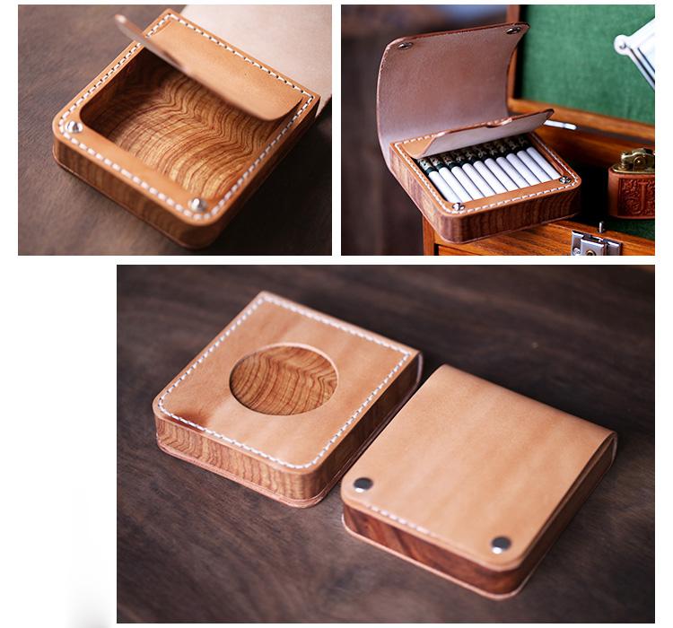 Handmade Wooden Leather Mens 20pcs Cigarette Case Cool Custom Cigarette Holder for Men