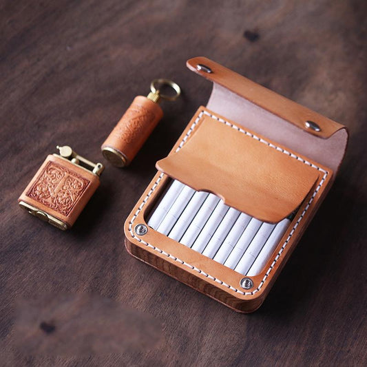 Handmade Wooden Leather Mens 20pcs Cigarette Case Cool Custom Cigarette Holder for Men