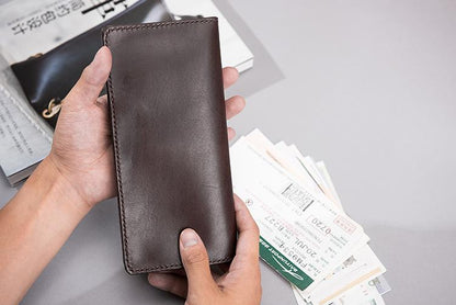 Handmade Leather Mens Travel Wallet Passport Leather Wallet Long Phone Wallets for Men