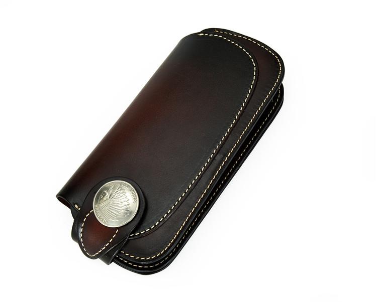 [On Sale] Handmade Mens Leather Biker Chain Wallets Cool Long Biker Wallet with Chain