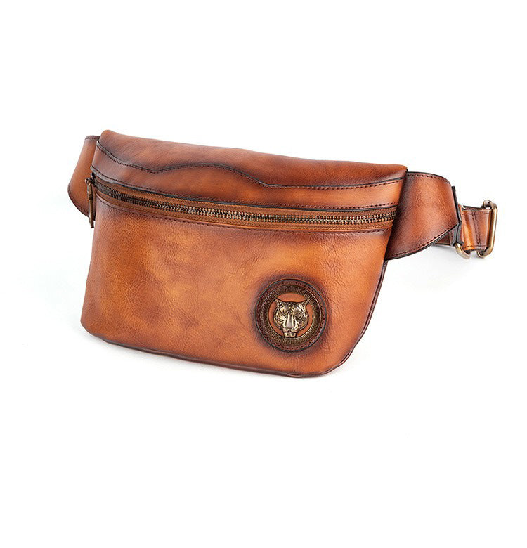 Tan Leather Fanny Pack Men's Chest Bag Vintage Hip Bag Tan Waist Bag For Men