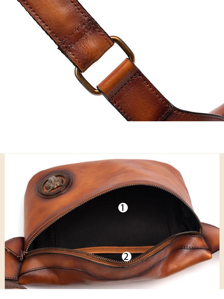 Tan Leather Fanny Pack Men's Chest Bag Vintage Hip Bag Tan Waist Bag For Men