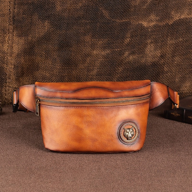 Tan Leather Fanny Pack Men's Chest Bag Vintage Hip Bag Tan Waist Bag For Men