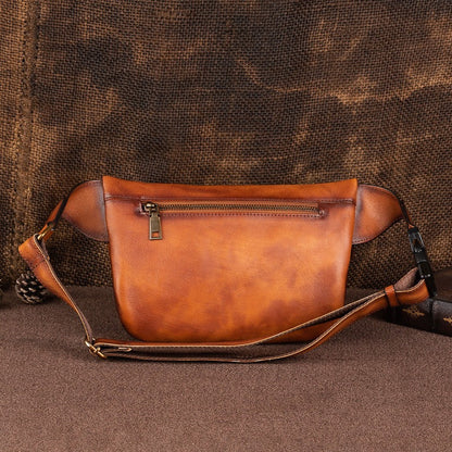 Tan Leather Fanny Pack Men's Chest Bag Vintage Hip Bag Tan Waist Bag For Men