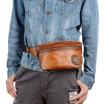 Tan Leather Fanny Pack Men's Chest Bag Vintage Hip Bag Tan Waist Bag For Men