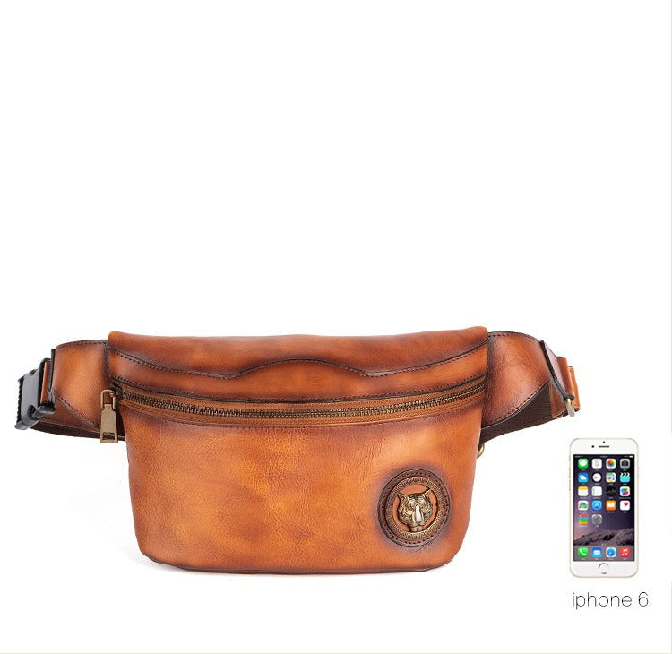 Tan Leather Fanny Pack Men's Chest Bag Vintage Hip Bag Tan Waist Bag For Men