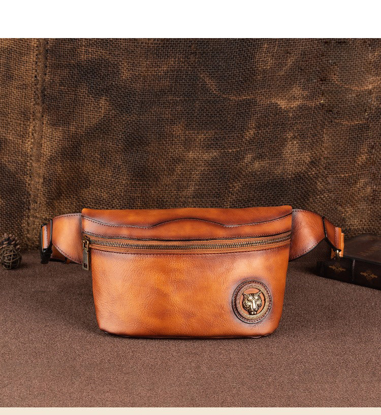 Tan Leather Fanny Pack Men's Chest Bag Vintage Hip Bag Tan Waist Bag For Men