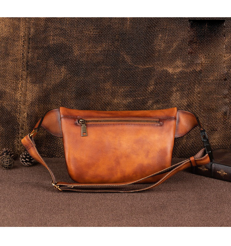 Tan Leather Fanny Pack Men's Chest Bag Vintage Hip Bag Tan Waist Bag For Men