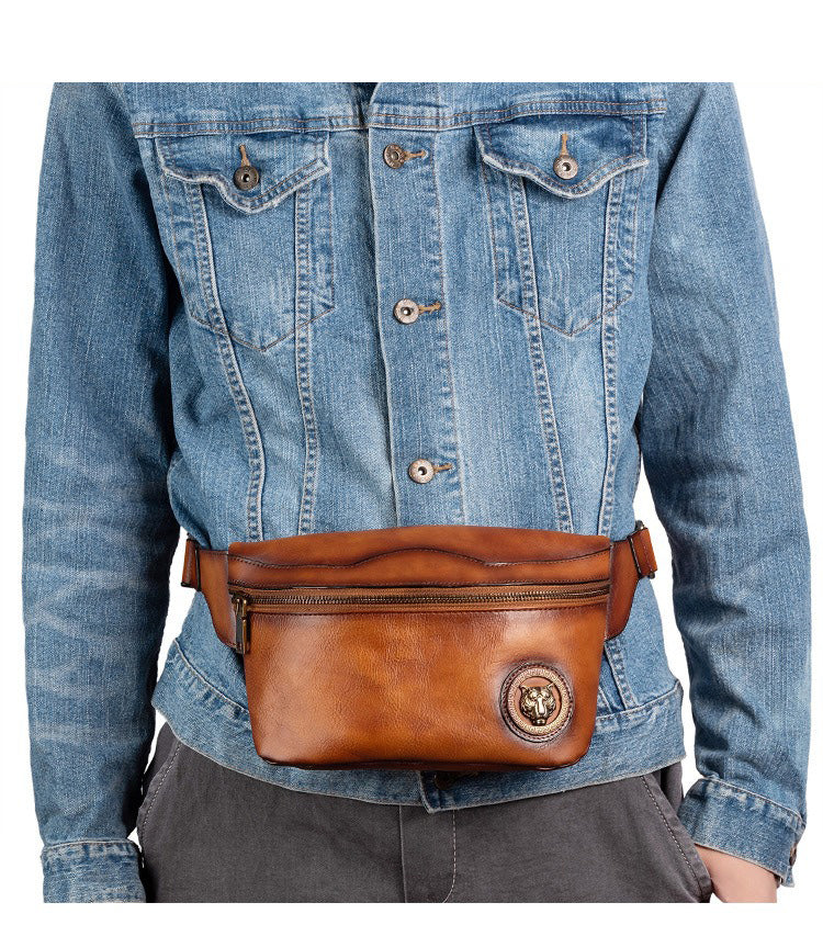 Tan Leather Fanny Pack Men's Chest Bag Vintage Hip Bag Tan Waist Bag For Men