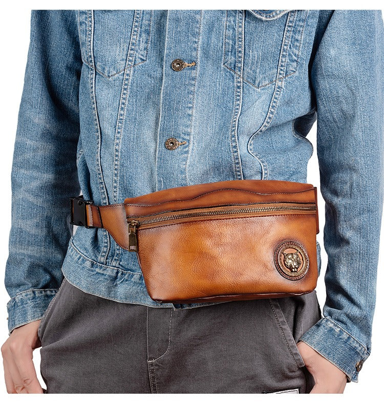 Tan Leather Fanny Pack Men's Chest Bag Vintage Hip Bag Tan Waist Bag For Men