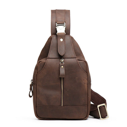 Tan Leather Men's Sling Bag Chest Bag Tan One shoulder Backpack Sling Pack For Men