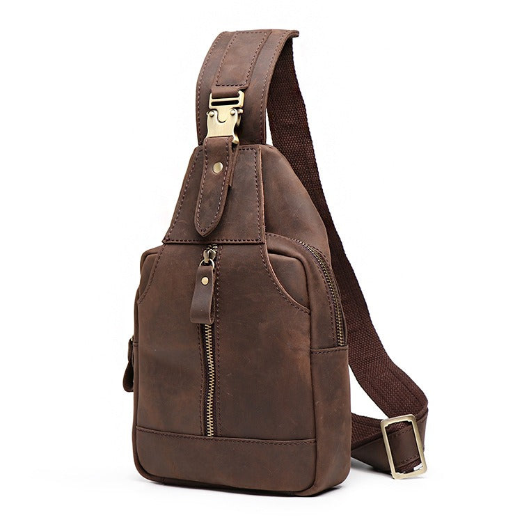 Tan Leather Men's Sling Bag Chest Bag Tan One shoulder Backpack Sling Pack For Men