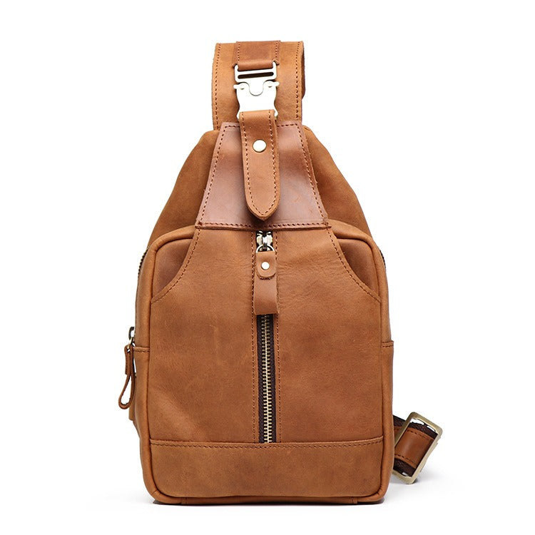 Tan Leather Men's Sling Bag Chest Bag Tan One shoulder Backpack Sling Pack For Men