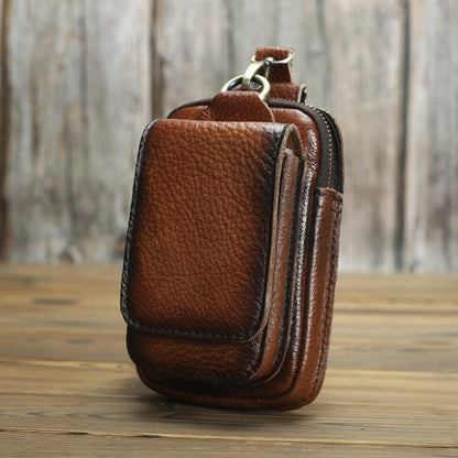 Tan Leather Mens Phone Holster Belt Pouch Mini Waist Pouch Belt Bags For Men