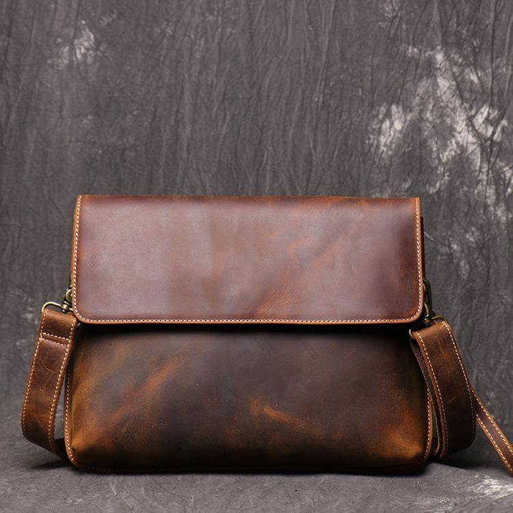 Slim Black Courier Bag Leather Mens Ipad Side Bag Portfolio Folder Messenger Bag for Men