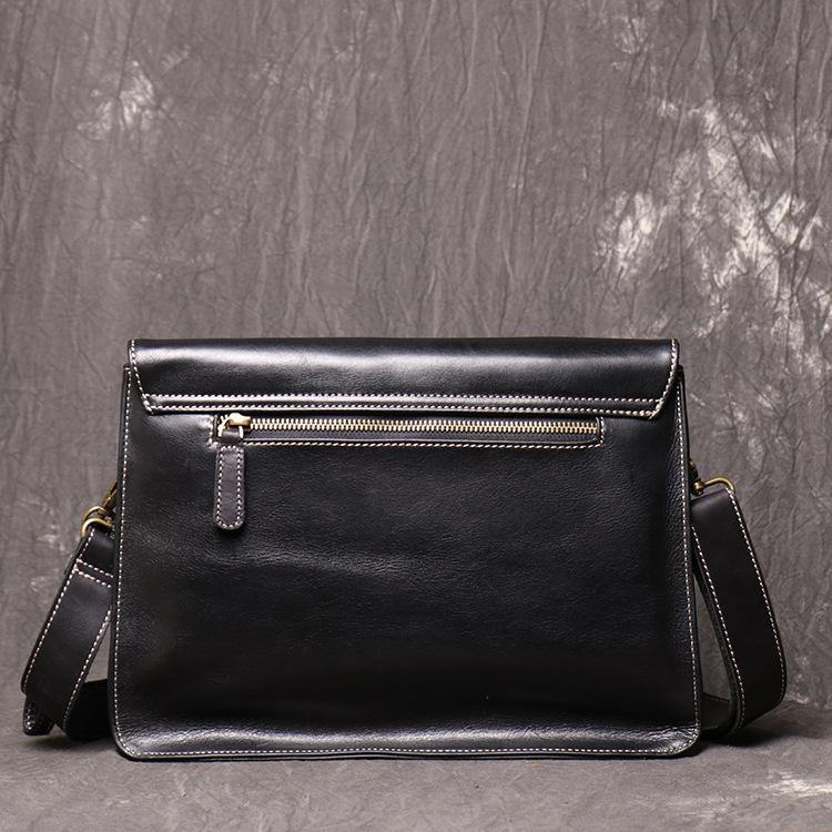 Slim Black Courier Bag Leather Mens Ipad Side Bag Portfolio Folder Messenger Bag for Men