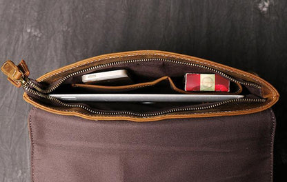 Slim Black Courier Bag Leather Mens Ipad Side Bag Portfolio Folder Messenger Bag for Men