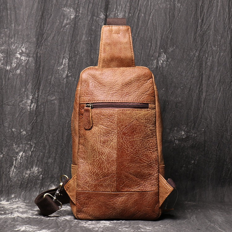 Vintage Brown Leather Sling Packs Sling Bags Chest Bags Leather Sling Crossbody Pack Travel Bag For Men