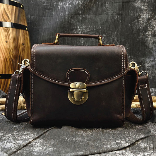 Vintage Coffee Men Leather Camera Side HandBag SLR Camera Leather Cube Messenger bag For Men